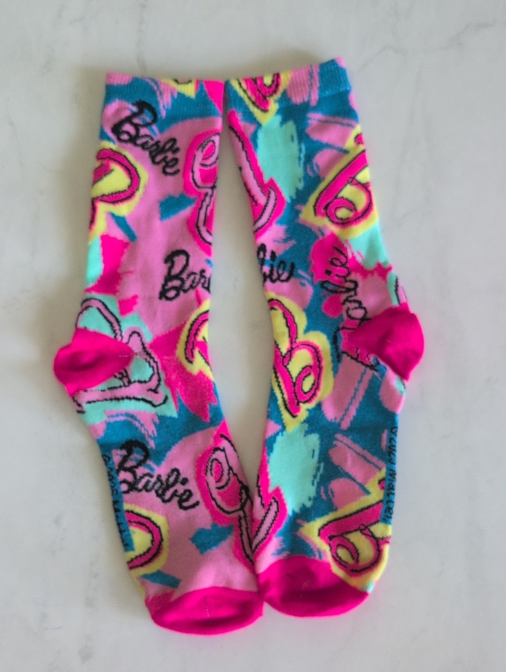Barbie Multicolor Neon Heart Crew Socks - Pink, Teal, Yellow